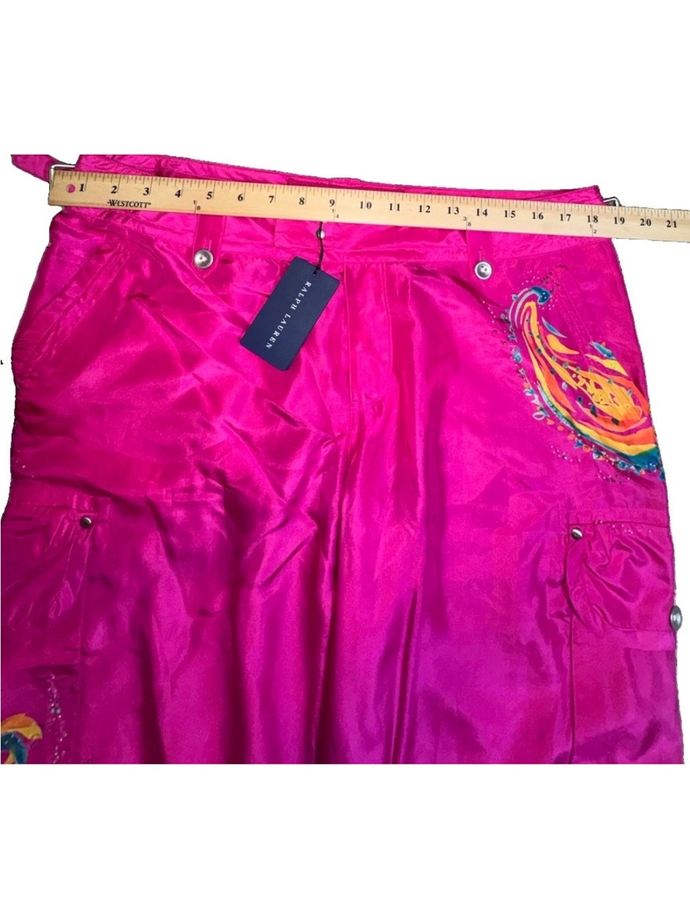 Ralph Lauren Bali Brits Collection Silk Beaded Cargo Pants Pink Sz 12 NWT $498 - Picture 16 of 16